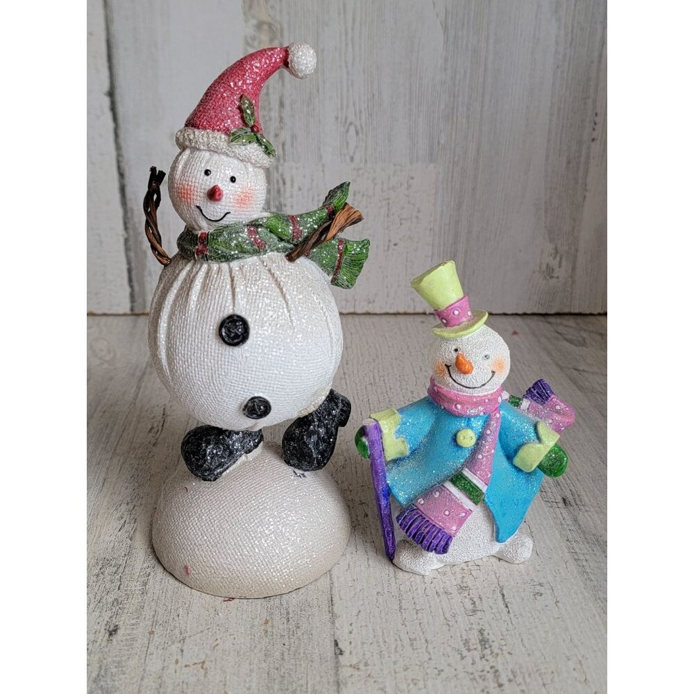 Snowman glitter set top hat mistletoe xmas figure decor snow unique